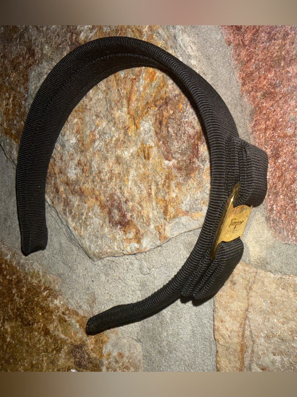Salvatore Ferragamo Black Headband with Gold Hardware